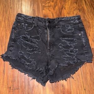 American Eagle Outfitters Black Jean Shorts High-Waisted Distressed